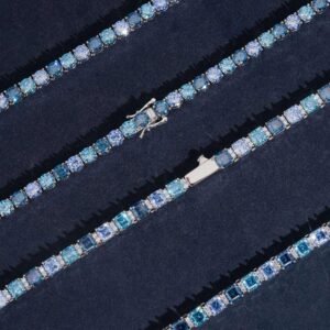 5MM Blue Moissanite Bracelet ( ASSCHER CUT )